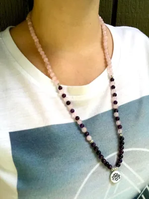 Natural Amethyst and Rose quartz 6mm 108 Mala Beads, Spiritual, Meditation Beads, Reiki, Japa Mala, Buddhist Prayer Beads, Yoga Bracelet, healing beads LKMALA-RRGU-3332
