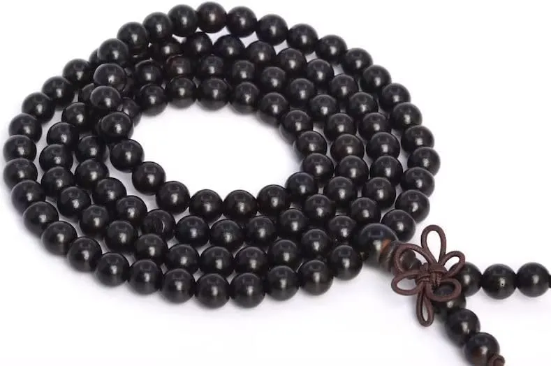 Natural Black Ebony Blackwood 6mm 108 Mala Beads, Spiritual, Meditation Beads, Reiki, Japa Mala, Buddhist Prayer Beads, Yoga Bracelet, healing beads LKMALA-RRGU-2847, 34 inch