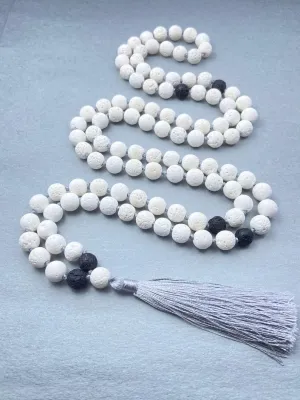 Natural Black Lava & White Lava 8mm 108 Mala Beads, Spiritual, Meditation Beads, Reiki, Japa Mala, Buddhist Prayer Beads, Yoga Bracelet, healing beads LKMALA-RRGU-3584
