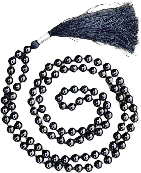 Natural Black Tourmaline 8mm 108 Mala Beads, Spiritual, Meditation Beads, Reiki, Japa Mala, Buddhist Prayer Beads, Yoga Bracelet, healing beads LKMALA-RRGU-1519
