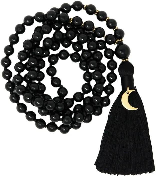 Natural Black Tourmaline 8mm 108 Mala Beads, Spiritual, Meditation Beads, Reiki, Japa Mala, Buddhist Prayer Beads, Yoga Bracelet, healing beads LKMALA-RRGU-3961
