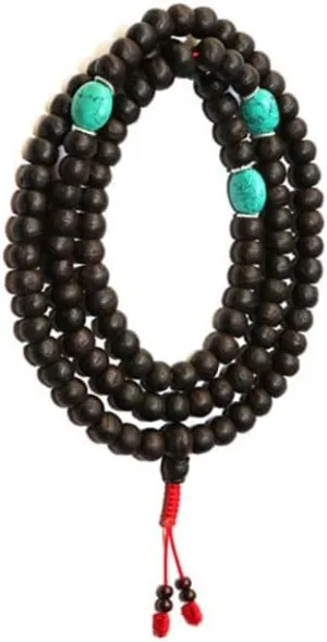 Natural Bodhi Seed with Turquoise 12mm 108 Mala Beads, Spiritual, Meditation Beads, Reiki, Japa Mala, Buddhist Prayer Beads, Yoga Bracelet, healing beads LKMALA-RRGU-949, 34 inch