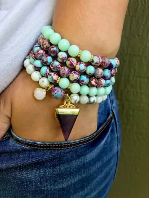 Natural Howlite, Amazonite, purple Emperor Jasper 8mm 108 Mala Beads, Spiritual, Meditation Beads, Reiki, Japa Mala, Buddhist Prayer Beads, Yoga Bracelet, healing beads LKMALA-RRGU-1276