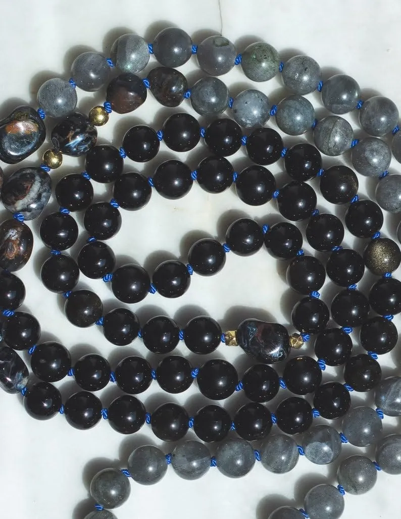Natural Labradorite, Pietersite, Gold Obsidian 8mm 108 Mala Beads, Spiritual, Meditation Beads, Reiki, Japa Mala, Buddhist Prayer Beads, Yoga Bracelet, healing beads LKMALA-RRGU-3800