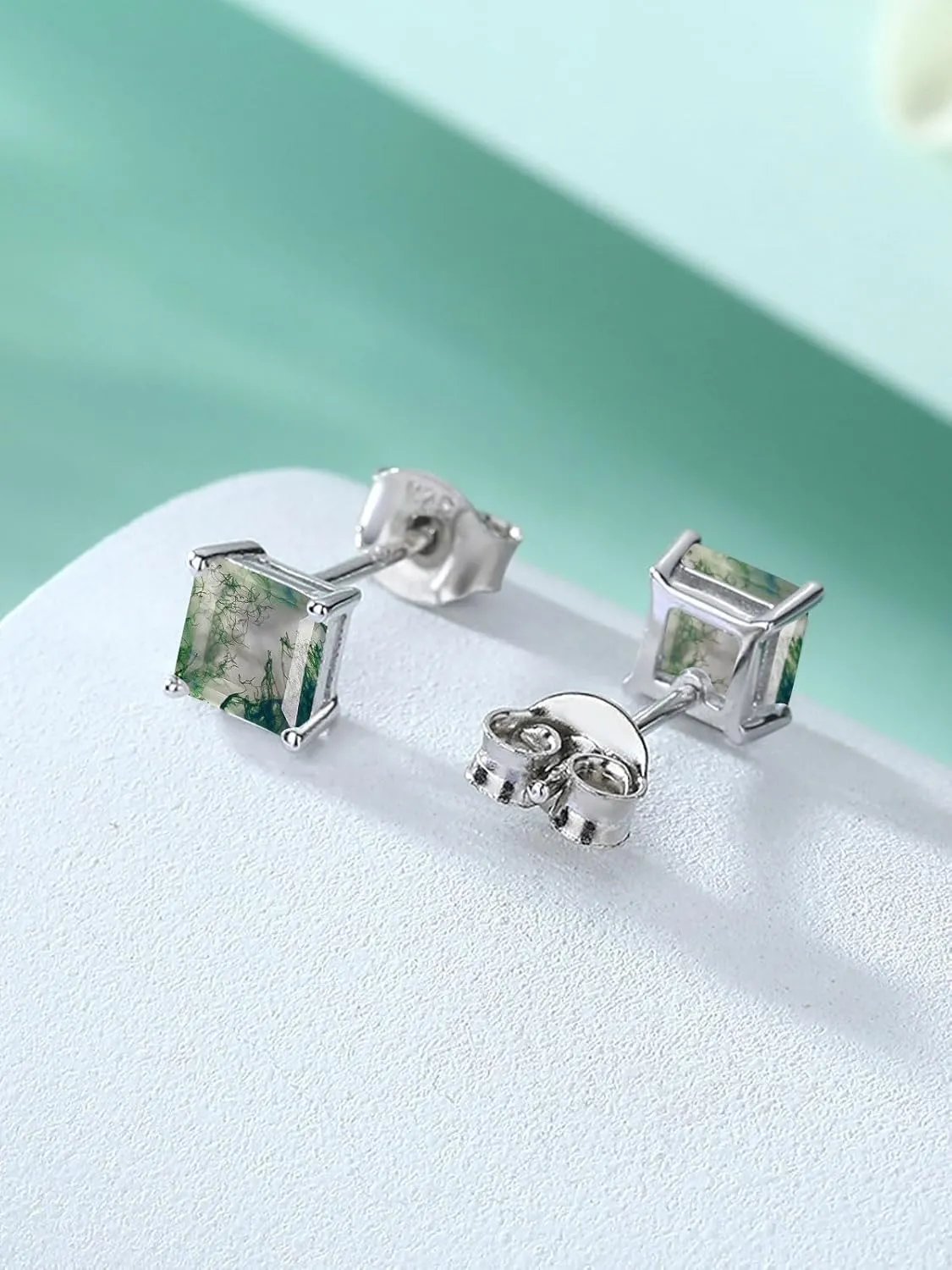 Natural Moss Agate Earring 925 Sterling Silver Stud Earrings for Women Green Gems Anniversary Wedding Party Valentine's Day Mother's Day Gift