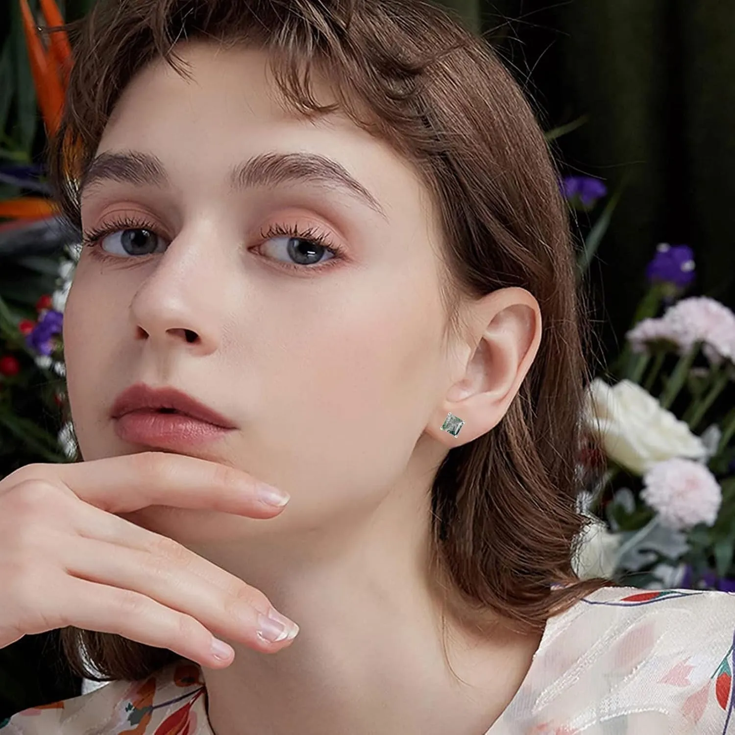 Natural Moss Agate Earring 925 Sterling Silver Stud Earrings for Women Green Gems Anniversary Wedding Party Valentine's Day Mother's Day Gift