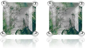 Natural Moss Agate Earring 925 Sterling Silver Stud Earrings for Women Green Gems Anniversary Wedding Party Valentine's Day Mother's Day Gift