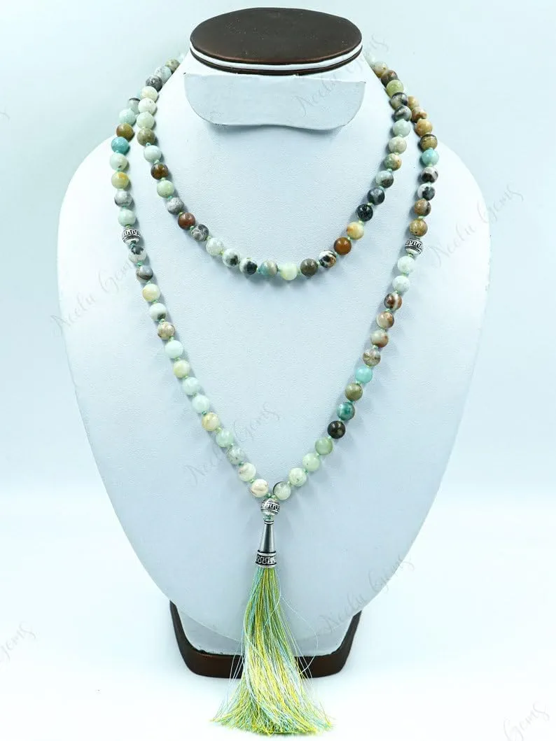 Natural Multi Amazonite 6mm 108 Mala Beads, Spiritual, Meditation Beads, Reiki, Japa Mala, Buddhist Prayer Beads, Yoga Bracelet, healing beads LKMALA-RRGU-2737