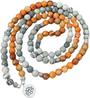 Natural Orange Sea Sediment Jasper 8mm 108 Mala Beads, Spiritual, Meditation Beads, Reiki, Japa Mala, Buddhist Prayer Beads, Yoga Bracelet, healing beads LKMALA-RRGU-39