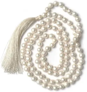 Natural Pearl 6mm 108 Mala Beads, Spiritual, Meditation Beads, Reiki, Japa Mala, Buddhist Prayer Beads, Yoga Bracelet, healing beads LKMALA-RRGU-3148, 34 inch, white
