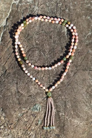 Natural Pink Opal, Green Garnet, and Green Tourmaline 6mm 108 Mala Beads, Spiritual, Meditation Beads, Reiki, Japa Mala, Buddhist Prayer Beads, Yoga Bracelet, healing beads LKMALA-RRGU-2881