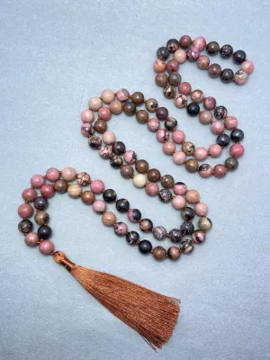 Natural Rhodonite 8mm 108 Mala Beads, Spiritual, Meditation Beads, Reiki, Japa Mala, Buddhist Prayer Beads, Yoga Bracelet, healing beads LKMALA-RRGU-3622