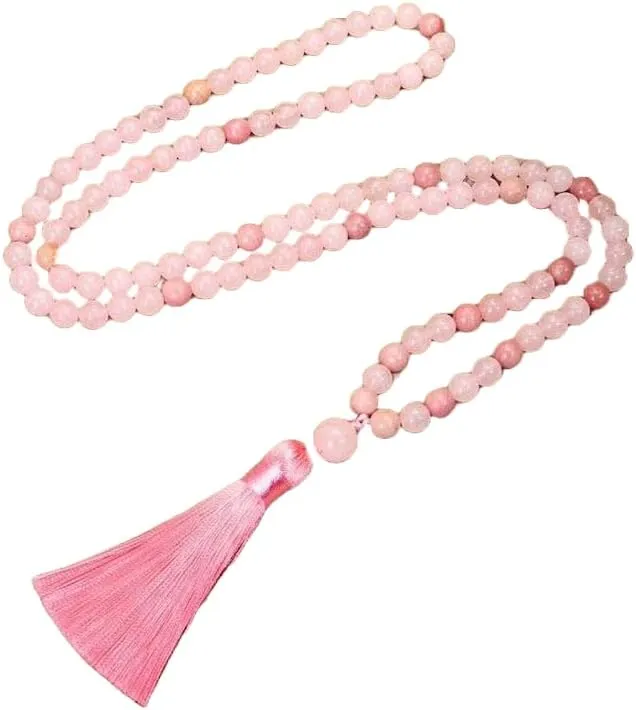 Natural Rose Quartz 8mm 108 Mala Beads, Spiritual, Meditation Beads, Reiki, Japa Mala, Buddhist Prayer Beads, Yoga Bracelet, healing beads LKMALA-RRGU-2823
