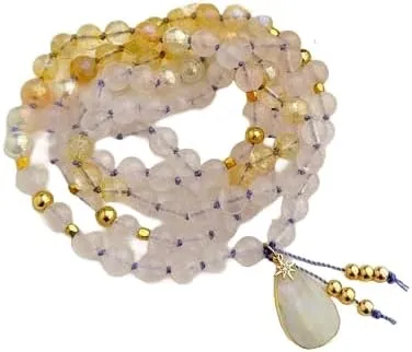 Natural Rose Quartz Citrine and Moonstone 8mm 108 Mala Beads, Spiritual, Meditation Beads, Reiki, Japa Mala, Buddhist Prayer Beads, Yoga Bracelet, healing beads LKMALA-RRGU-2209
