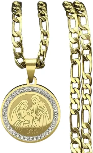 New 2025 Christian Mother Of Jesus Medallion Pendant Necklace For Women Men's Gold/Silver Color Stainless Steel Rhinestone Chain Decoration Jewelry Commemorative Accessories Trendy Best For Gift