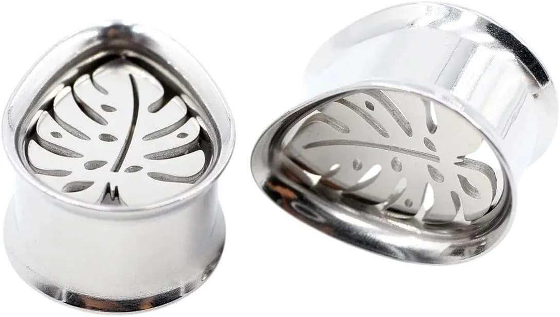 New 2026 2Pc Ear Tunnels Plugs Stainless Steel Water Drop Hollow Leaf Expanders Stretcher Gauges Earrings Piercing Body Jewelry Fashion Accessories Creative Gift