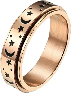 New 2026 6Mm Stainless Steel Glow In The Dark Moon Star Spinner Ring For Women Men Size 4-12 Jewelry Fashion Accessories Creative Gift