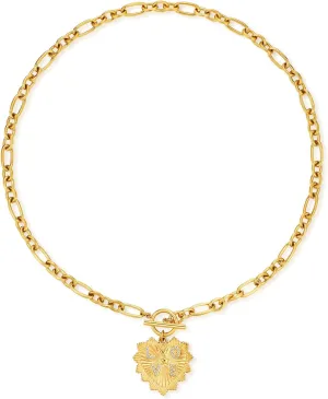 NUZON 18K Gold Plated Love Heart/Eagle Medallion/Puff Heart/CZ Starburst Pendant Necklace for Women Stainless Steel Chain Choker Statement Jewelry