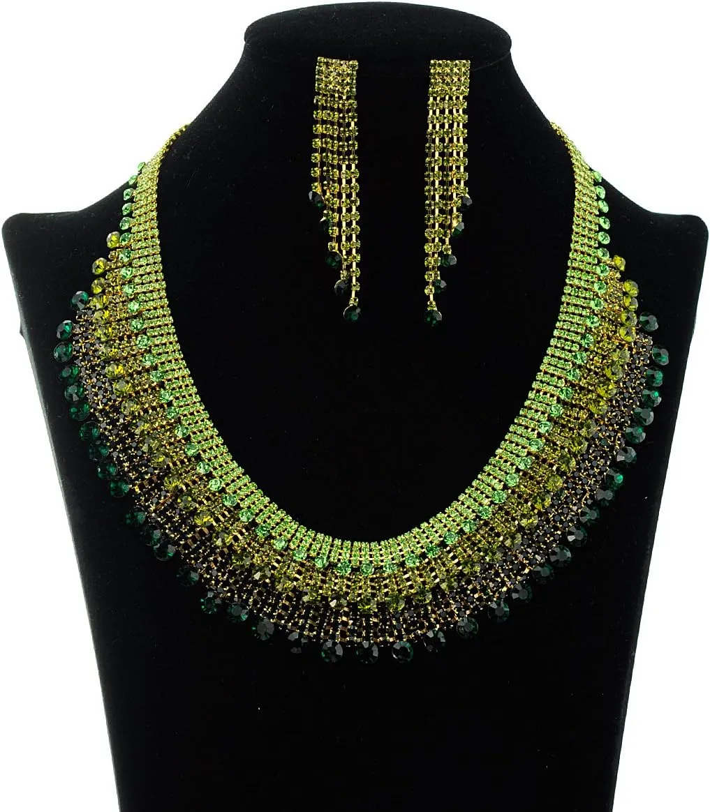 NYFASHION101 Multi Layered Design Necklace and Dangling Strands Earring Set
