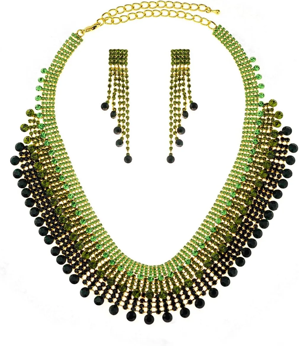 NYFASHION101 Multi Layered Design Necklace and Dangling Strands Earring Set
