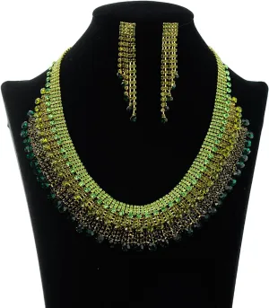 NYFASHION101 Multi Layered Design Necklace and Dangling Strands Earring Set
