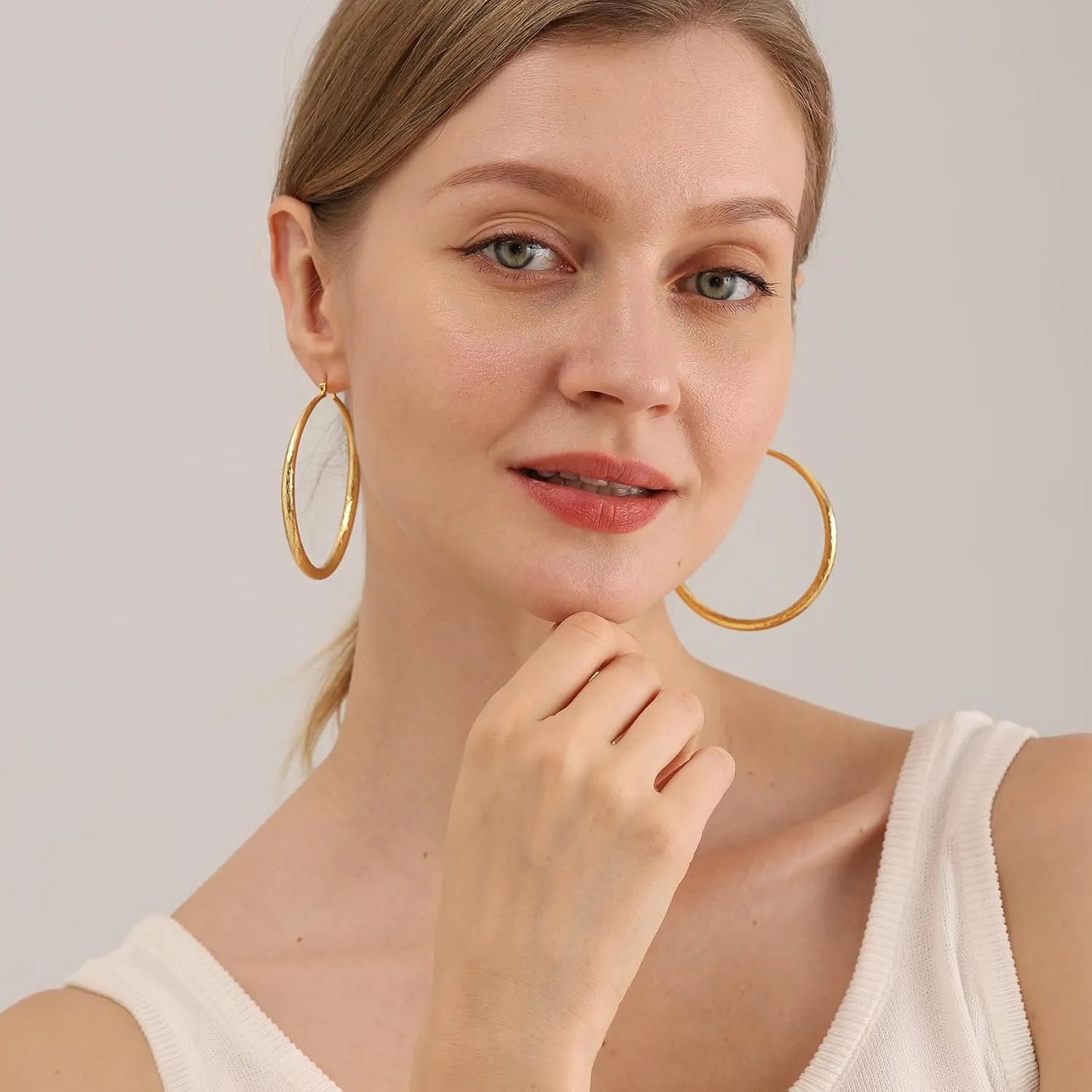 OOOPEL 925 Sterling Silver Hoop for Women Gold Hoop Earrings Hypoallergenic Diamond-Cut Ripples Designed - Non Tarnish Large Hoop Earrings(30/40/50/60/70mm)