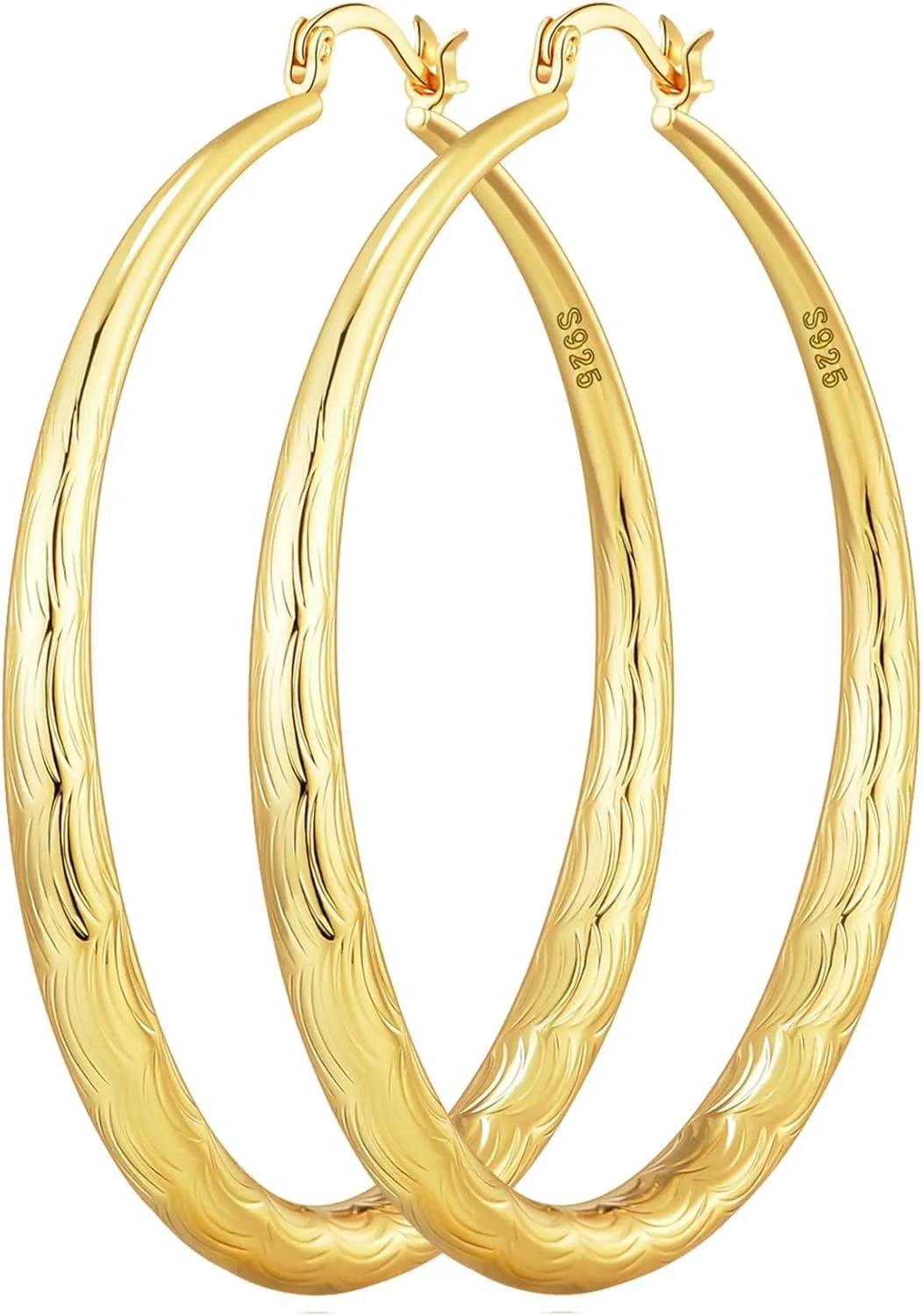 OOOPEL 925 Sterling Silver Hoop for Women Gold Hoop Earrings Hypoallergenic Diamond-Cut Ripples Designed - Non Tarnish Large Hoop Earrings(30/40/50/60/70mm)