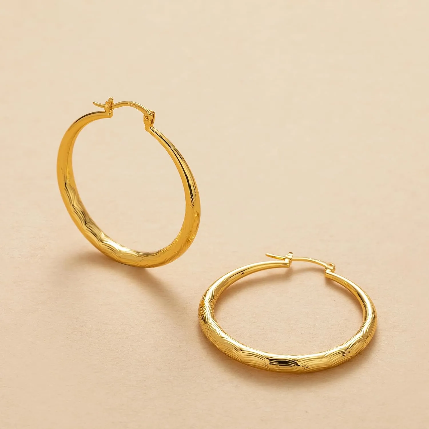 OOOPEL 925 Sterling Silver Hoop for Women Gold Hoop Earrings Hypoallergenic Diamond-Cut Ripples Designed - Non Tarnish Large Hoop Earrings(30/40/50/60/70mm)