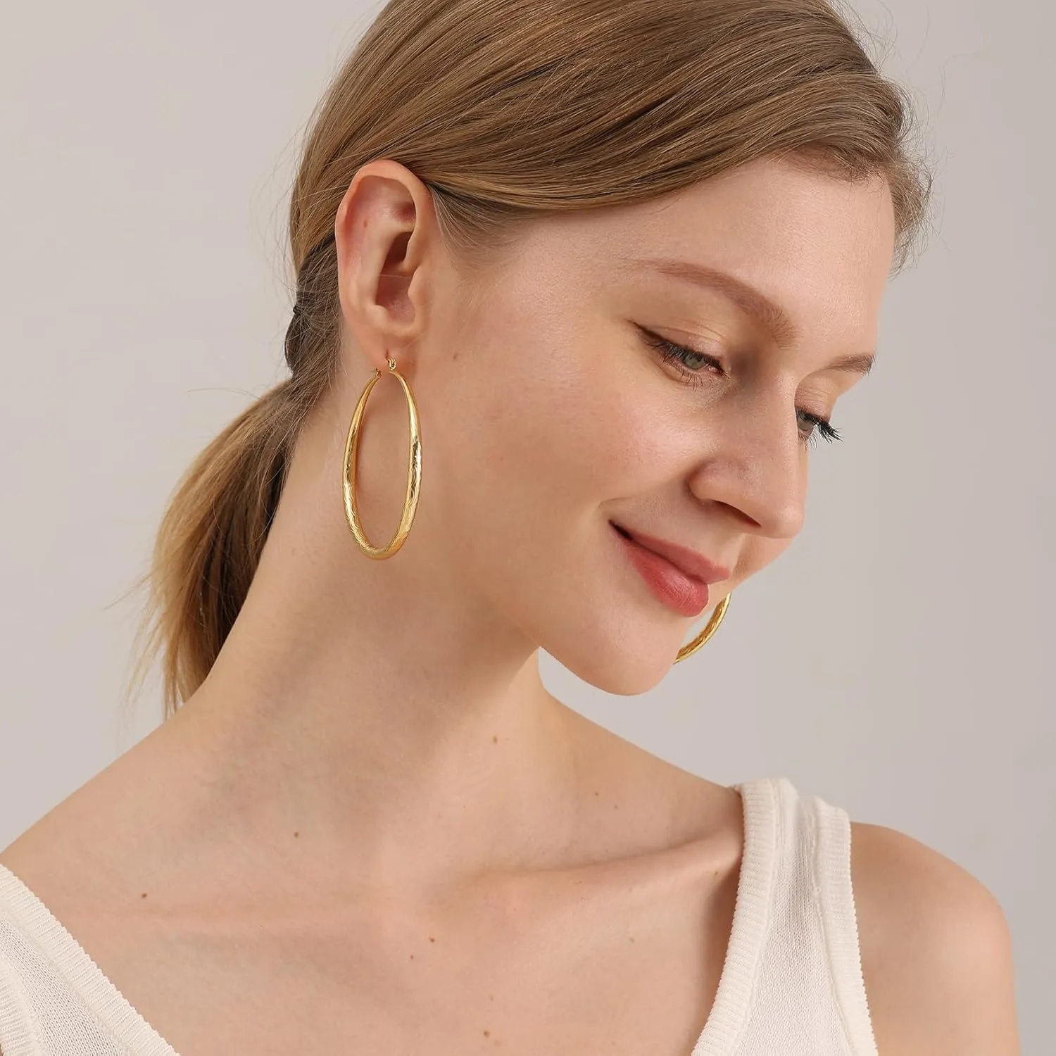 OOOPEL 925 Sterling Silver Hoop for Women Gold Hoop Earrings Hypoallergenic Diamond-Cut Ripples Designed - Non Tarnish Large Hoop Earrings(30/40/50/60/70mm)