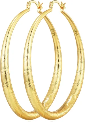 OOOPEL 925 Sterling Silver Hoop for Women Gold Hoop Earrings Hypoallergenic Diamond-Cut Ripples Designed - Non Tarnish Large Hoop Earrings(30/40/50/60/70mm)