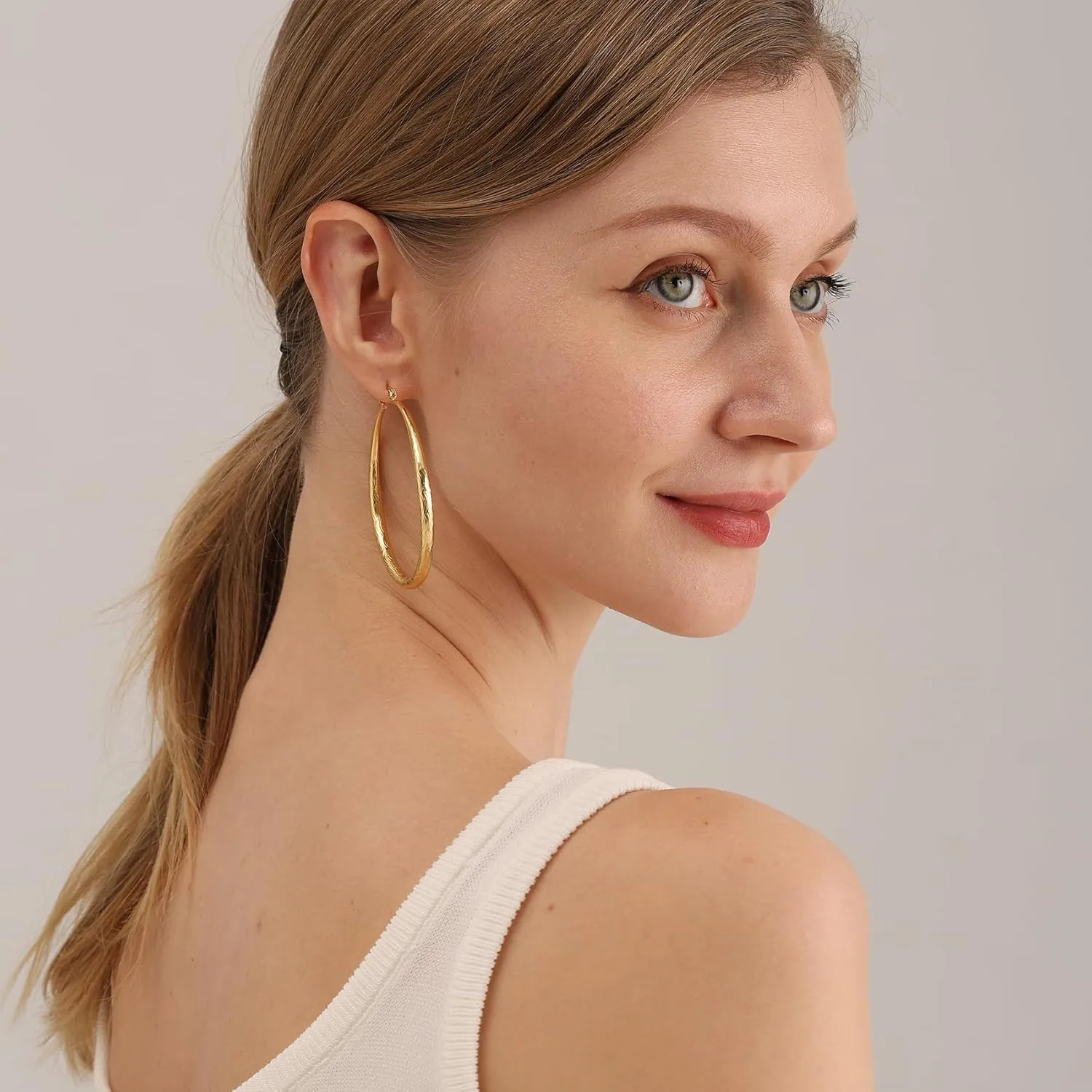 OOOPEL 925 Sterling Silver Hoop for Women Gold Hoop Earrings Hypoallergenic Diamond-Cut Ripples Designed - Non Tarnish Large Hoop Earrings(30/40/50/60/70mm)