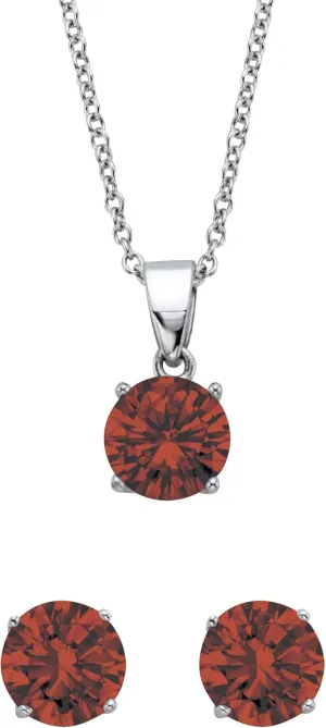 PalmBeach Platinum-Plated Sterling Silver Simulated Birthstone CZ Pendant and Earring Set, 18 inches plus 2 inch Month 1