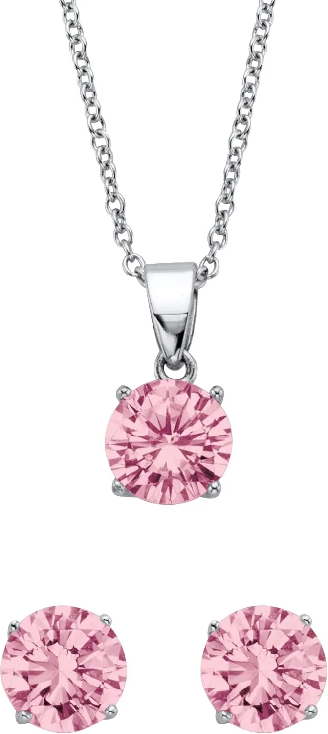 PalmBeach Platinum-Plated Sterling Silver Simulated Birthstone CZ Pendant and Earring Set, 18 inches plus 2 inch Month 6