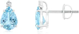 Pear Shaped Aquamarine 925 Sterling Silver Screwback Stud Earrings for women