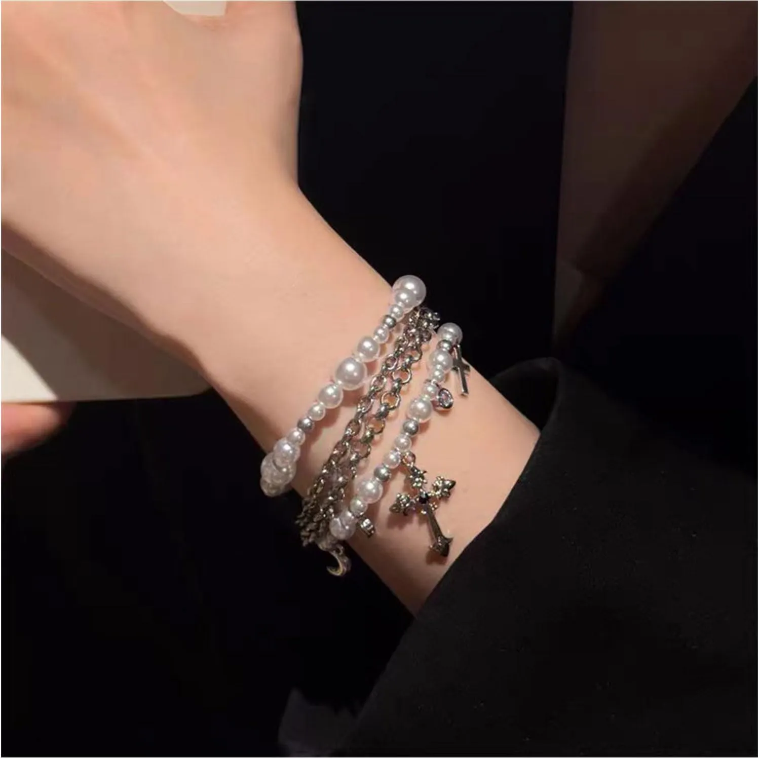 Pearl Bracelet for Women White Pearl Layered Bracelet Chunky Pearl Bracelet