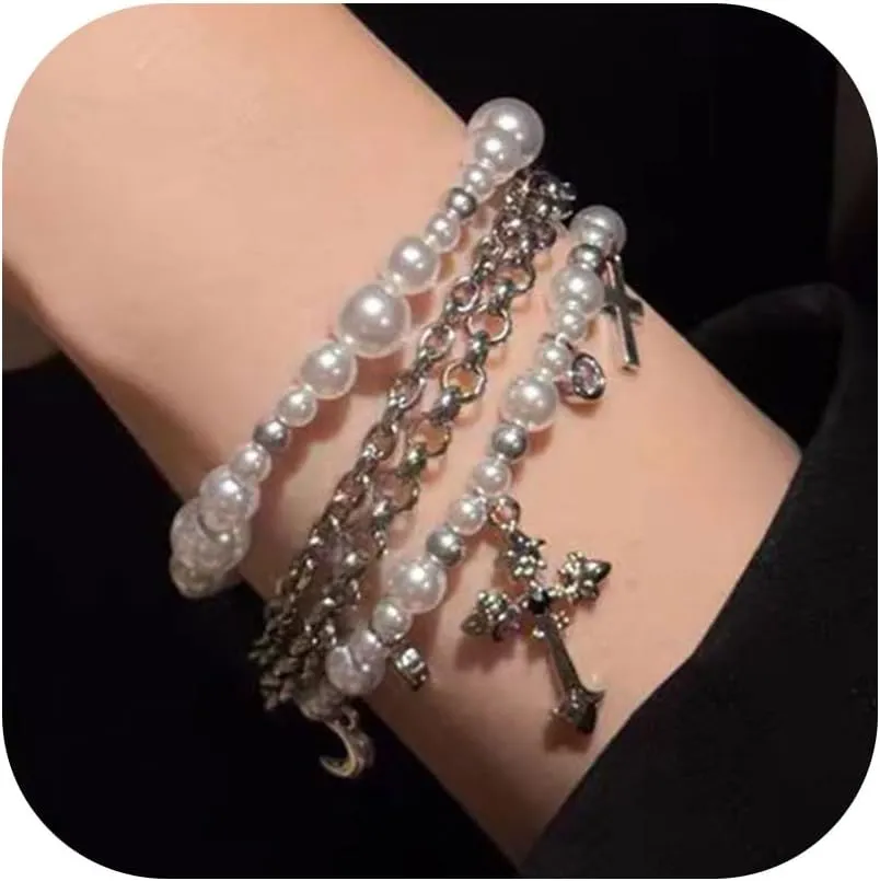 Pearl Bracelet for Women White Pearl Layered Bracelet Chunky Pearl Bracelet