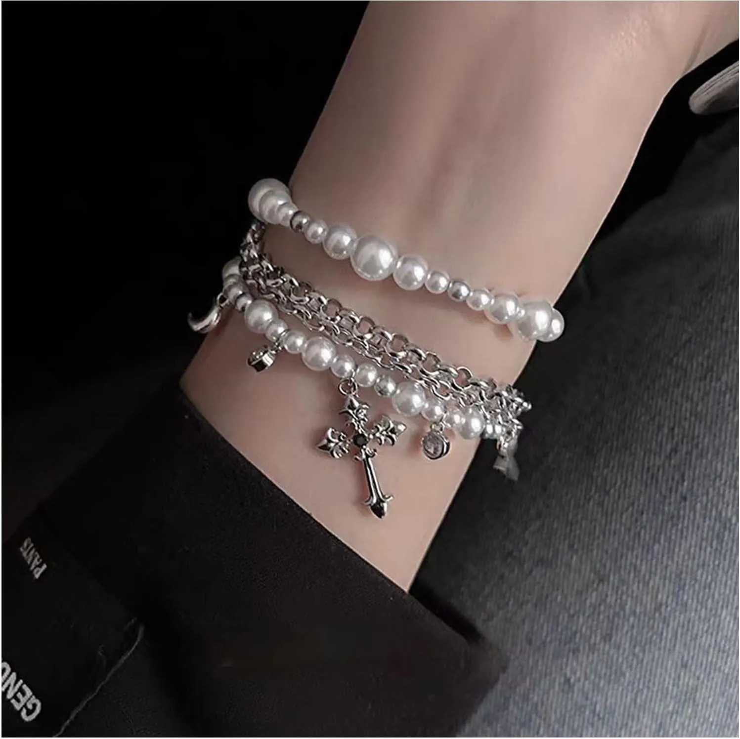 Pearl Bracelet for Women White Pearl Layered Bracelet Chunky Pearl Bracelet