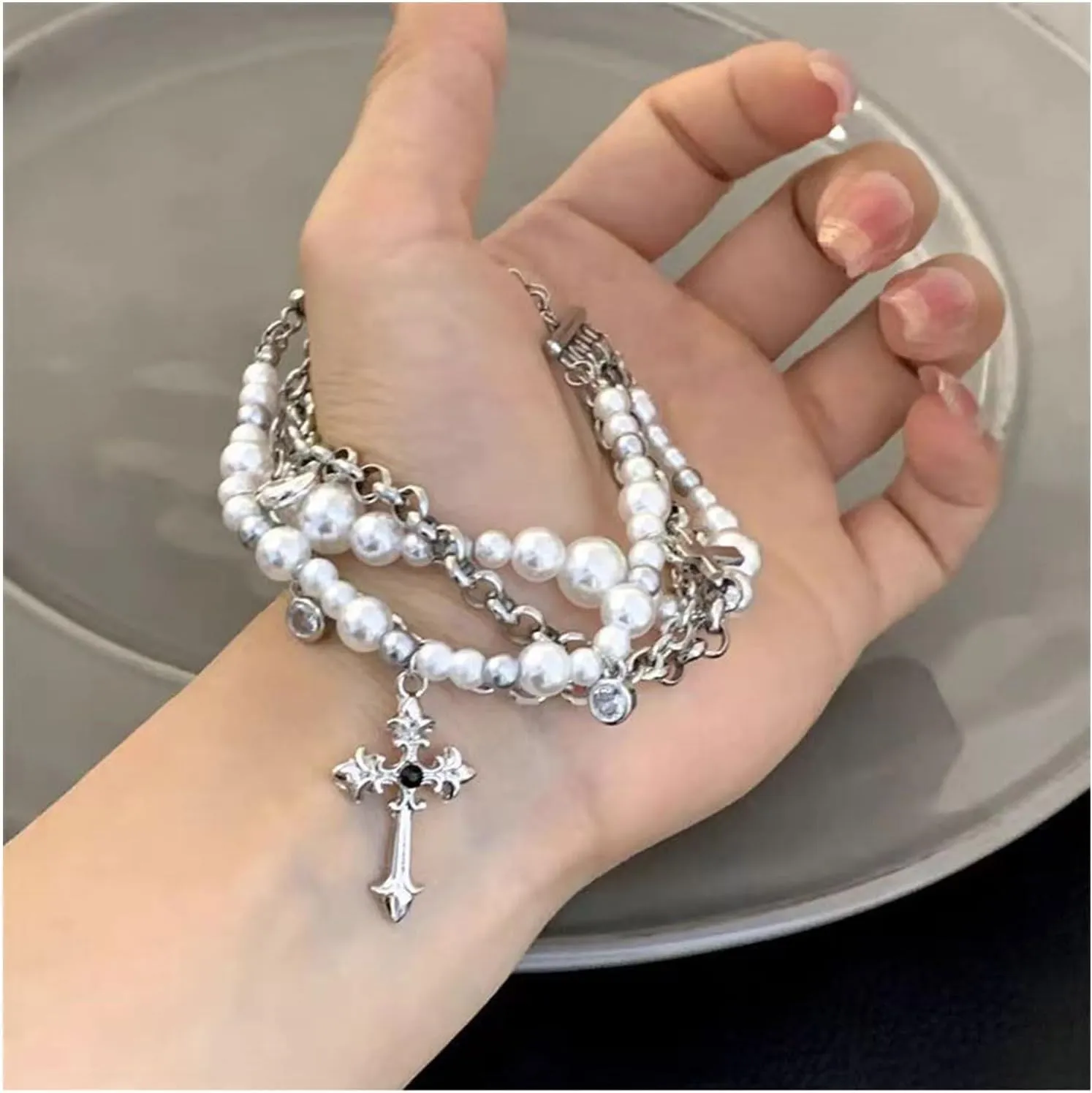 Pearl Bracelet for Women White Pearl Layered Bracelet Chunky Pearl Bracelet