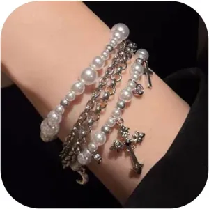 Pearl Bracelet for Women White Pearl Layered Bracelet Chunky Pearl Bracelet