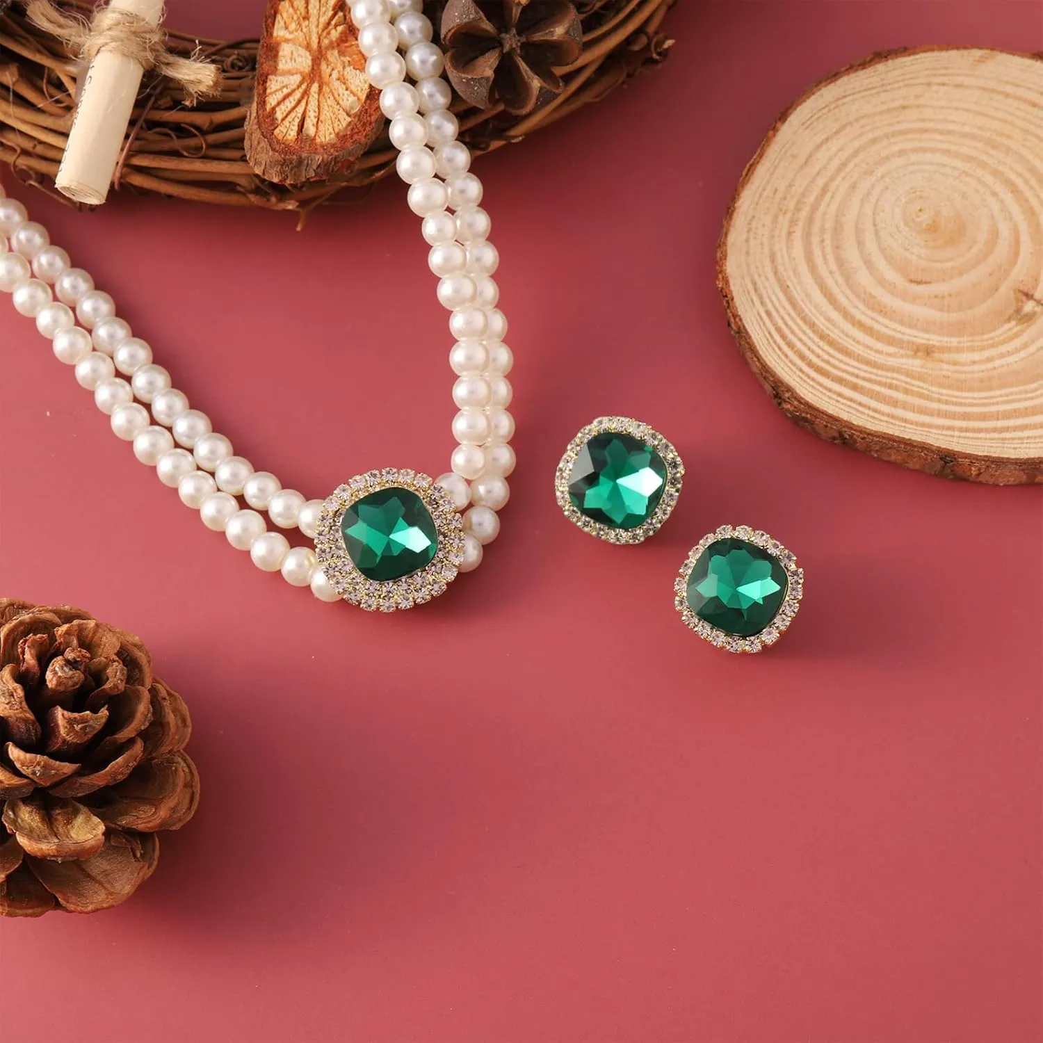Pearl Jewelry Set for Women,Pearl Necklace and Earring Set for Women Anniversary Birthday Friendship Party Valentine Gif