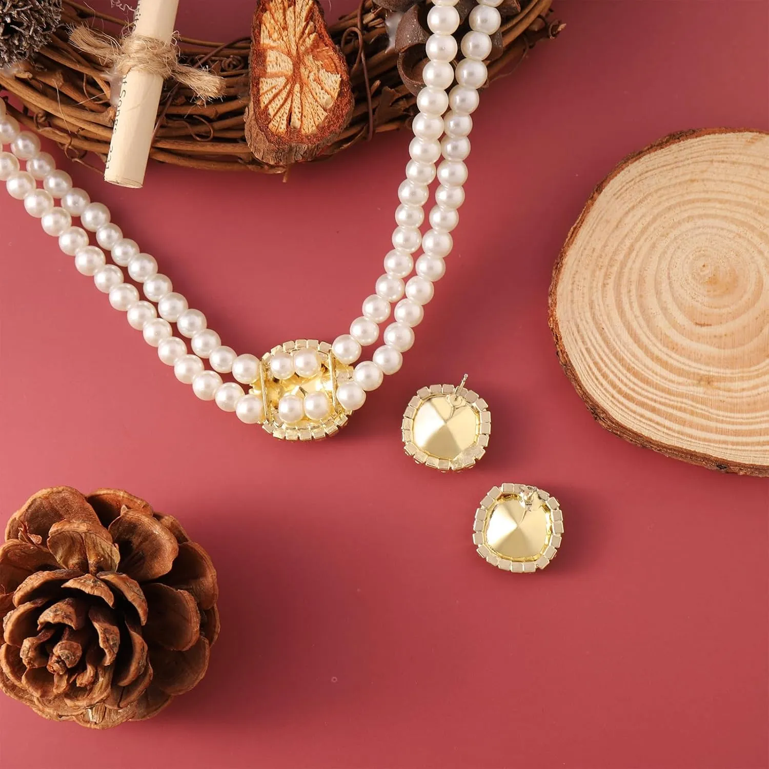 Pearl Jewelry Set for Women,Pearl Necklace and Earring Set for Women Anniversary Birthday Friendship Party Valentine Gif