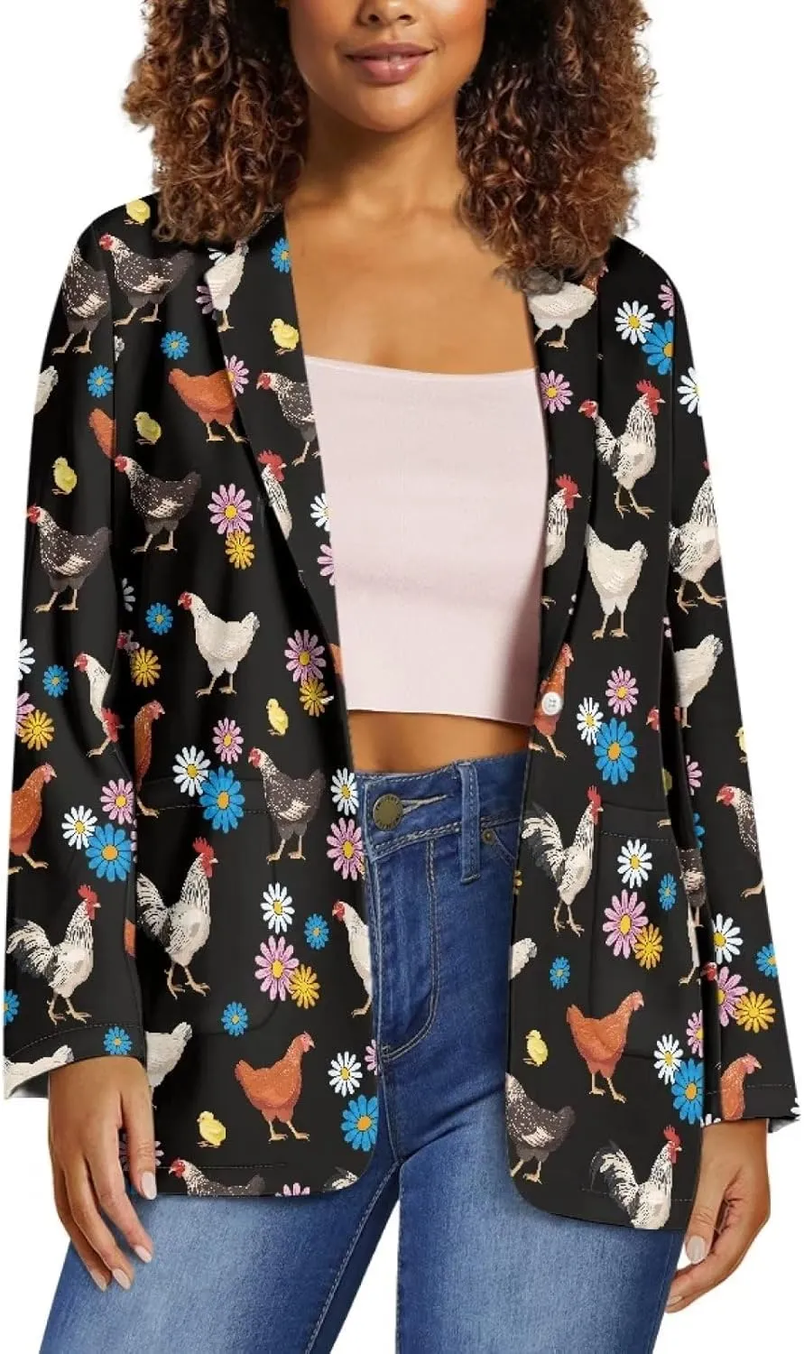 POLERO Women's Long Sleeve Blazer Cute Open Front Cardigan Office Work Suit Jackets with Pockets