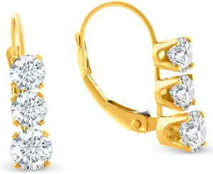 Pompeii 1/2ct 3 Stone Diamond Earrings 14K Yellow Gold Lever Back Hoops