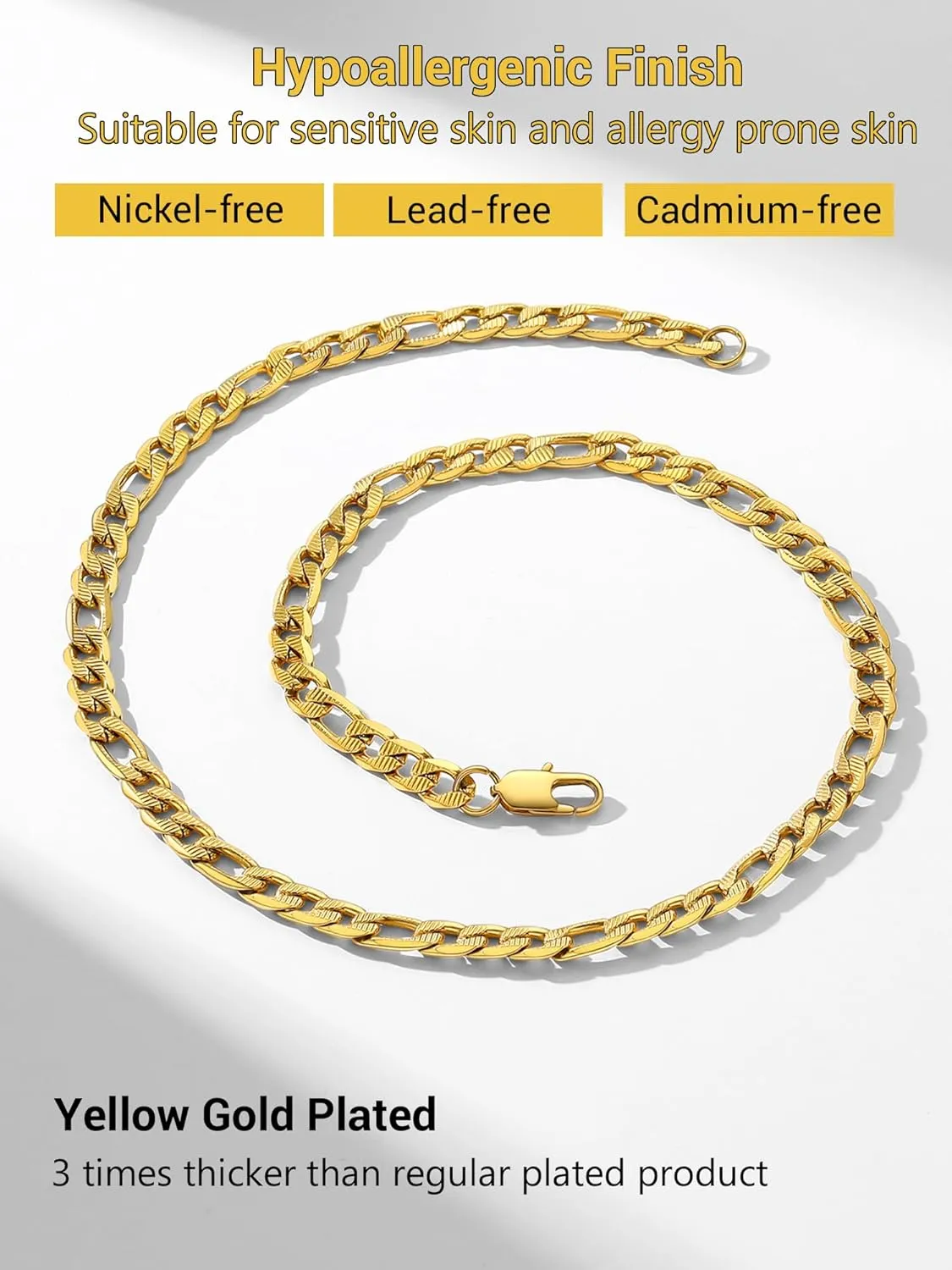 PROSTEEL 316L Stainless Steel Figaro Chain Necklace for Men, Black/18K Real Gold Plated, 4mm to 13mm, 14inch to 30inch, Come with Box