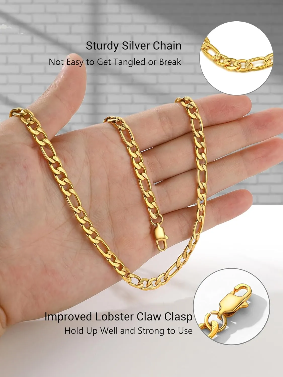 PROSTEEL 316L Stainless Steel Figaro Chain Necklace for Men, Black/18K Real Gold Plated, 4mm to 13mm, 14inch to 30inch, Come with Box