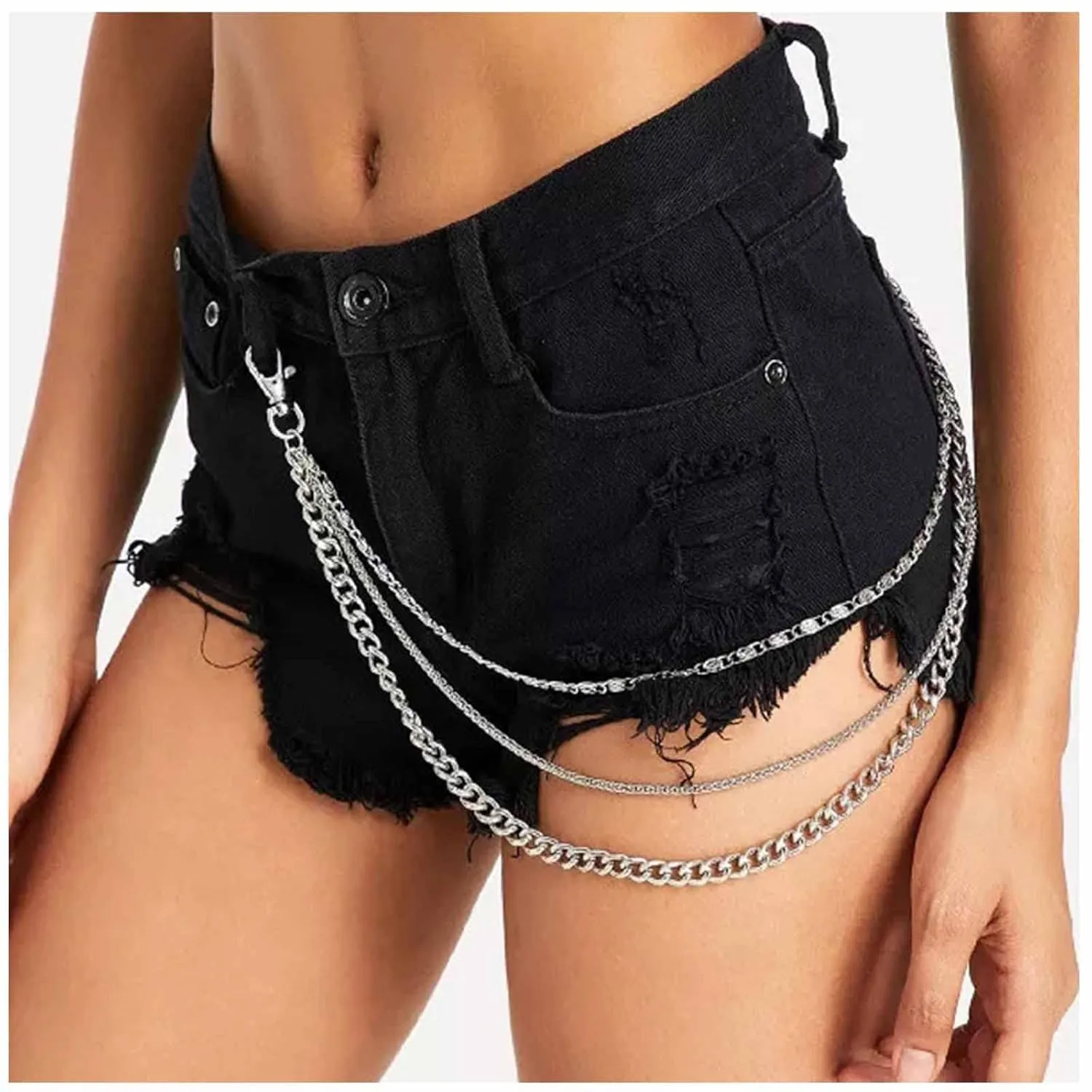 Punk Layered Pants Chain Silver Jeans Trousers Chain Multi Layer Wallet Pocket Chain Unisex Hip Hop Pants Chain Body Jewelry for Women and Men Gifts