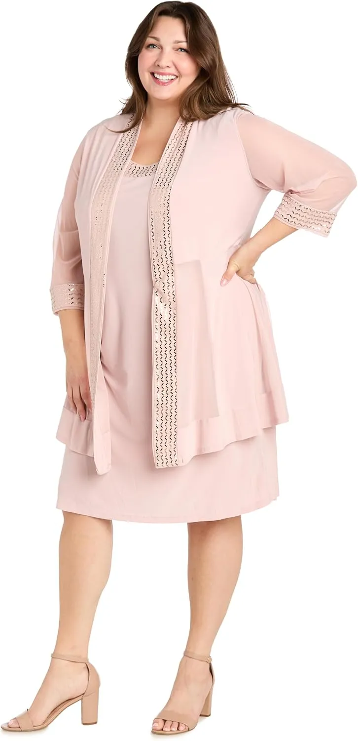 R&M Richards Womens Plus Embellished Knee Length Midi Dress