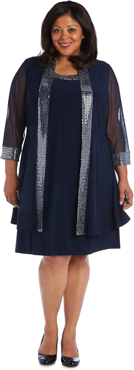 R&M Richards Womens Plus Embellished Knee Length Midi Dress