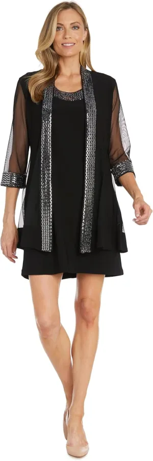 R&M Richards Womens Plus Embellished Knee Length Midi Dress