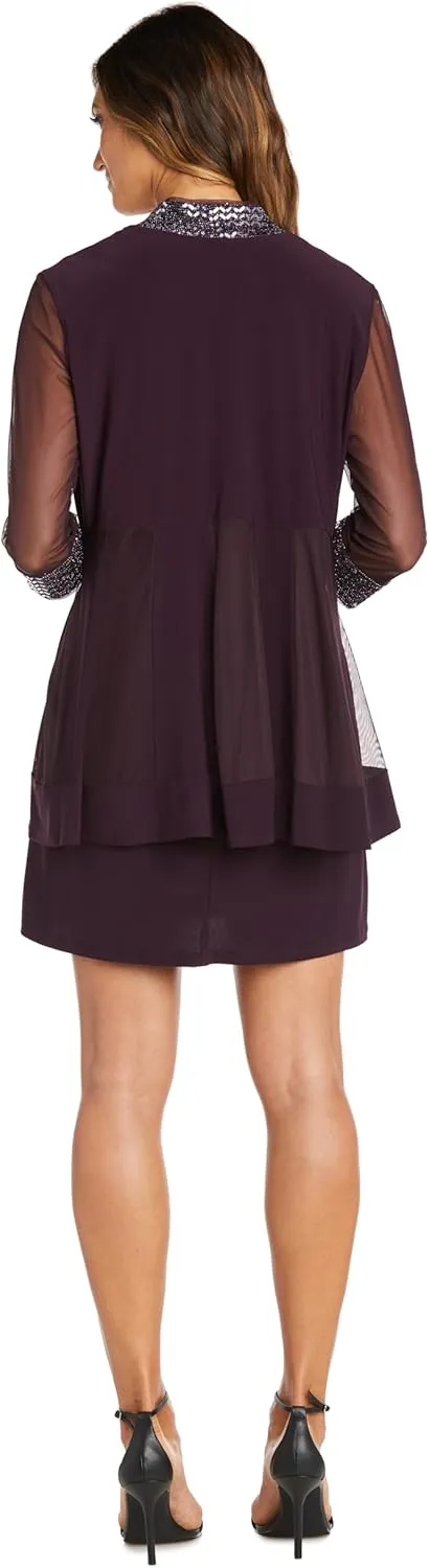 R&M Richards Womens Plus Embellished Knee Length Midi Dress
